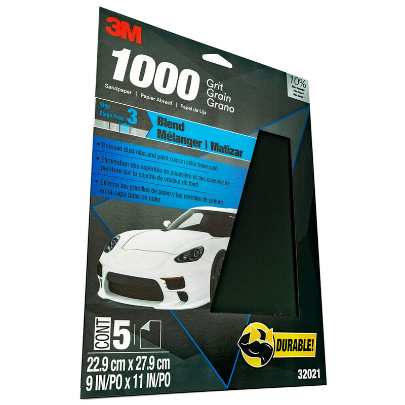 3M Sandpaper Wetordry, 32021, 1000 grit, 9 in x 11 in, 5 Sheets Per Pack