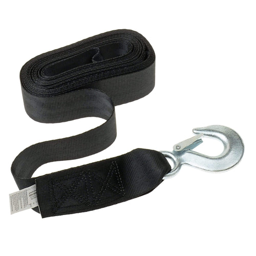 20' T-H Marine Winch Strap & Hook - 2" High Impact Strap with Heavy Duty Zinc Plated Hook - 5000 lb Breaking Strength