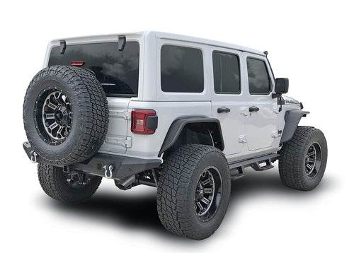 Jeep Wrangler JL 2018–2025 Rear Bumper Fits One-Piece Textured Black Steel Bumper, Direct-Fit, 2 Inch Receiver, D-Ring Mounts & D-Rings, License Plate Bracket TrailFX JL06T