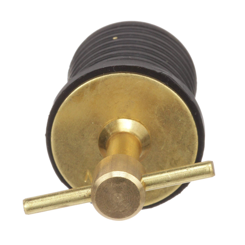Attwood T-Handle Drain Plug 7526A7, For 1-Inch-Diameter Drains, Locks in Place, Brass Handle, Rubber Plug