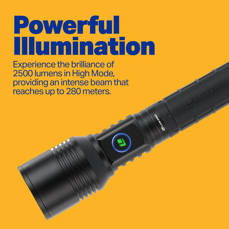 2500 Lumen LUXPRO XP918 Rechargeable Flashlight with LED Power Button - Bright LED Flashlight with USB-C Port