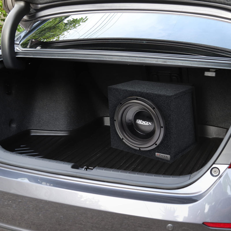 Atrend Bbox 12 Inch Single Sealed Subwoofer Enclosure - Car Subwoofer Boxes & Enclosures - Premium Subwoofer Box Sound & Bass Improves Audio Quality - Red & Black Spring Terminals - Charcoal