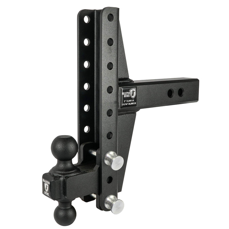 2.5" BulletProof Hitches Adjustable Extreme Duty Trailer Hitch (36,000 lb. Rating) - Offset 4" & 6" Drop/Rise with 2" and 2 5/16" Dual Ball - Powder Coat, Solid Steel, Corrosion-Resistant