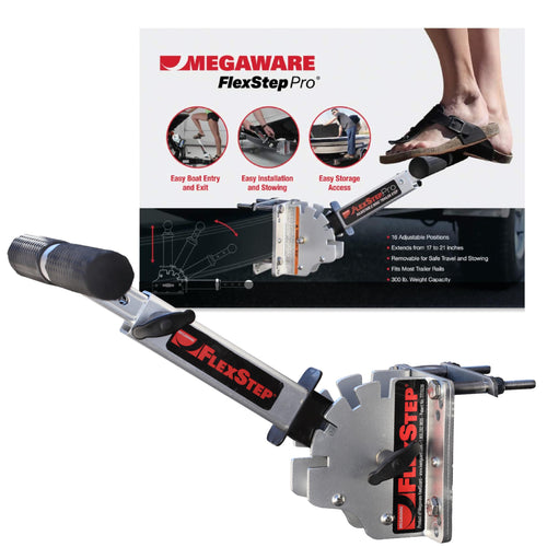 FlexStep Pro MEGAWARE KEELGUARD Boat Trailer Step, 16 Adjustable Positions, 300-lb Capacity, Lightweight Marine-Grade Aluminum, Mounts Easily, Non-Slip Grip, Quick Detach Feature for Storing