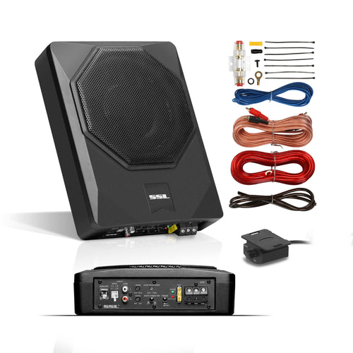Sound Storm Laboratories 8 Inch US8K Powered Car Audio Under Seat Subwoofer - 800 Watts Max, Low Profile, Built in Amplifier, for Truck, Boxes and Enclosures, Remote Subwoofer Control