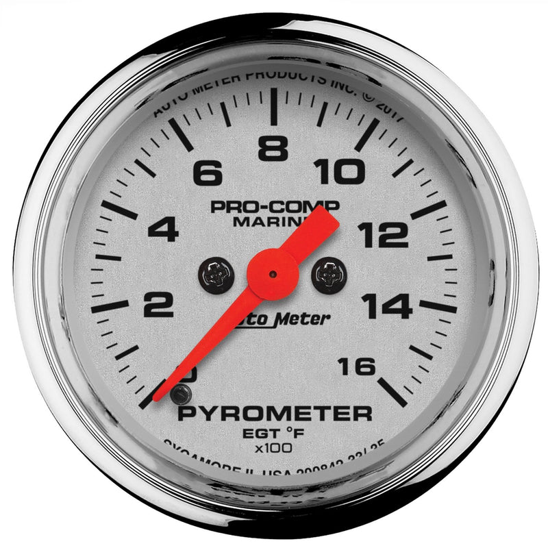 Gauge AutoMeter 200842-35, Pyrometer, 2 1/16", 0-1,600ºf, Marine Chrome
