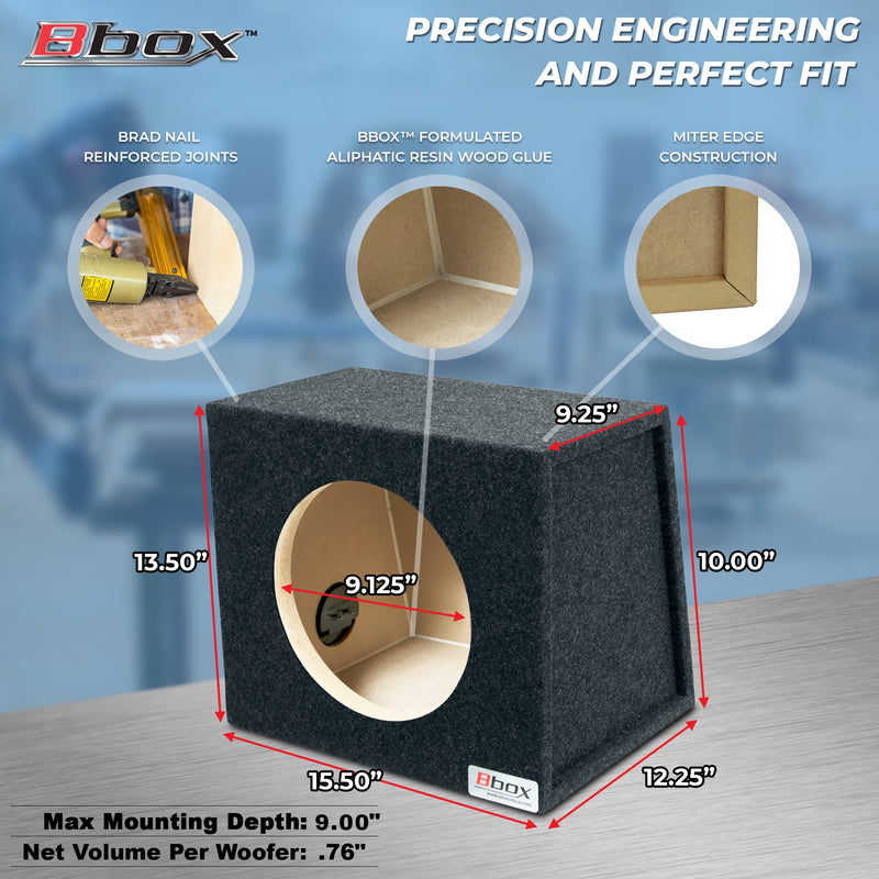 Single Bbox 10 Inch Subwoofer Sealed Enclosure - Car Subwoofer Box & Enclosures - Premium Subwoofer Box Improves Audio Quality, Sound & Bass - Red & Black Spring Terminals - Charcoal