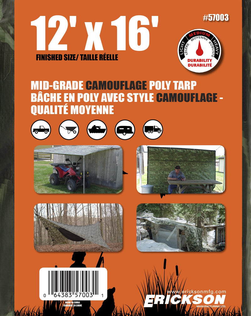 Camo Erickson 57003 Mid Grade Poly Tarp, 12' x 16', 1 Pack