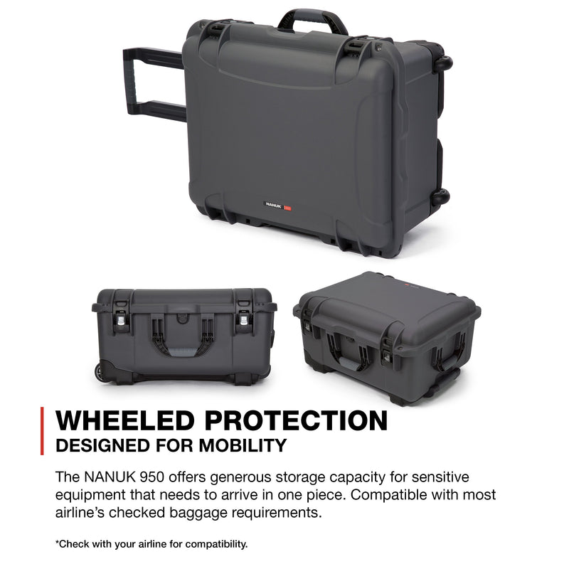 Waterproof NANUK 950 Hard Case with Wheels and Padded Divider - Graphite