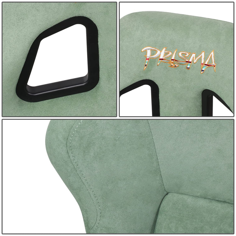 NRG Innovations Universal NRG-FRP-302OL-PRISMA Fixed Back Bucket Racing Seat for 5-Point Harnesses, Size L, Olive Alcantara Material, 24" W X 35" H X 18" D