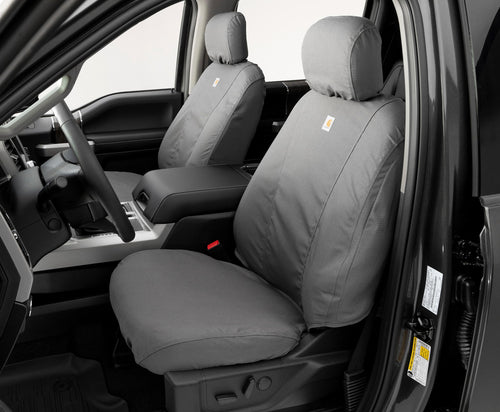 Covercraft Custom Seat Covers Carhartt SeatSaver | Fits 2015-2018 Ford F-150 (excludes Raptor) | 1st Row Bucket Seats, Duck Weave Gravel