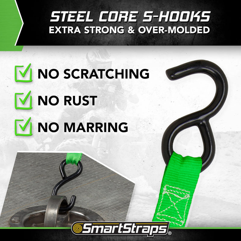 4-Pack SmartStraps 155 10ft Padded Ratchet Straps GRN (Bulk) 1,500lb