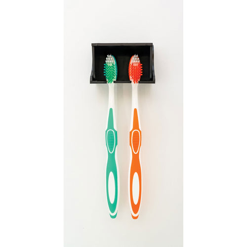 Camco A Wall Mounted Pop-A-Toothbrush Holder With Protecting Cover, Perfect For Traveling, Dorm Bathrooms and More, Holds 2 Toothbrushes- (Black) (57202)