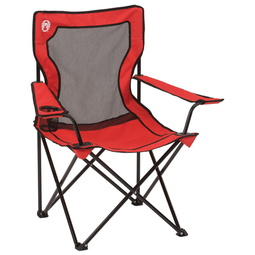 Coleman Quad Camping Chair with Broadband Mesh, Carry Bag & Cup Holder, Cooling Back with Adjustable Arms, Great for Camping, Tailgating, Firepits, Patio, & More