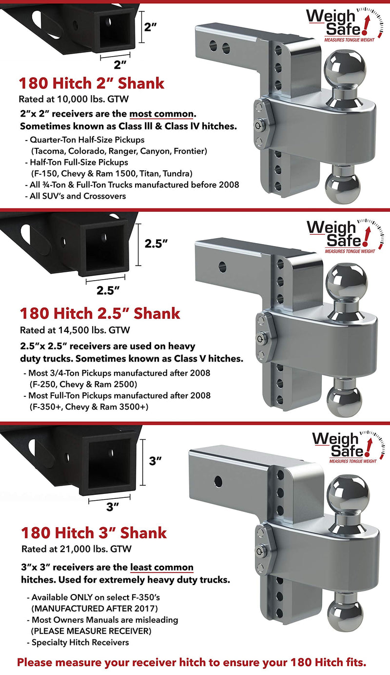 Drop Hitch Receiver Weigh Safe LTB6-2.5-KA-CER-BLA: 2.5 Inches Adjustable, Black