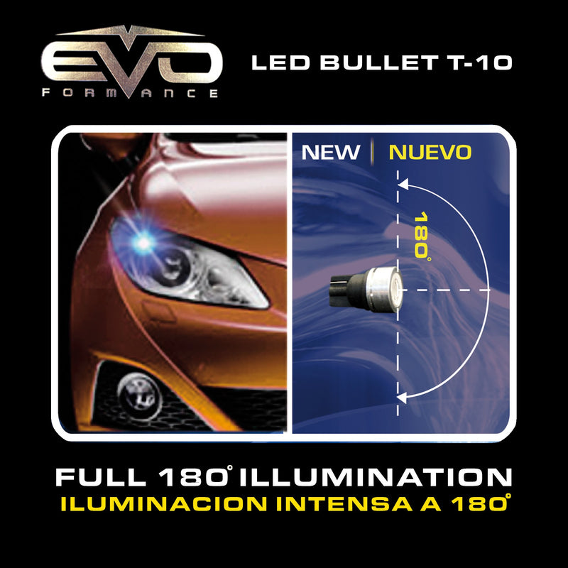 CIPA 93159 1 Watt Blue Powerful Bullet LED T-10 Replacement Bulb - Pack of 2
