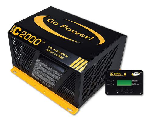 Go Power GP-IC2000-12-PKG 3-in-1 Charger Inverter, 2000W Pure Sine Wave Output, 12V to 120V AC, 3400W Surge Capacity, 100 Amp Charger, Dual 50 Amp Transfer Switch, 12V for RV, Marine, and Off-Grid Use