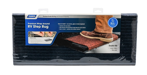Camco Double Ribbed Wrap Around Step Rug | Easy Install | Easy to Clean | Blue (42954)