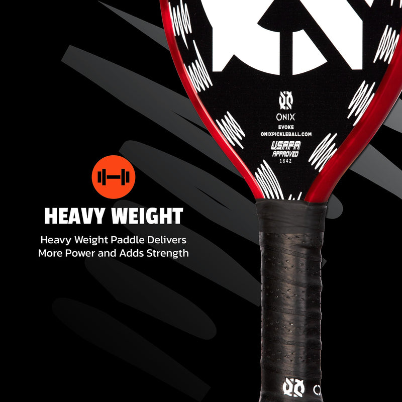 Graphite Onix Evoke Tear Drop Pickleball Paddle Features Tear Drop Shape, Polypropylene Core, and Graphite Face, White