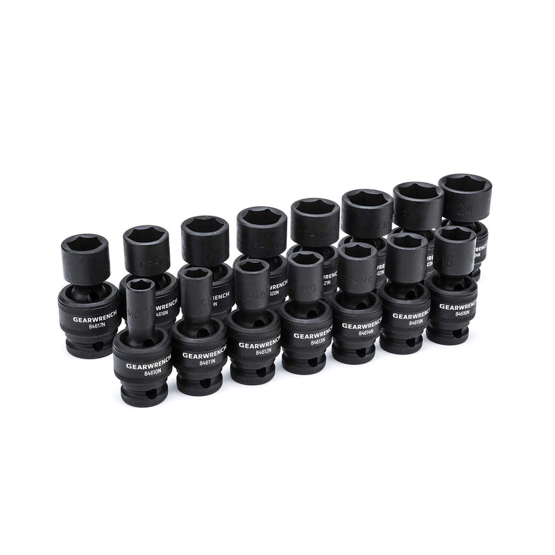 1/2-Inch GEARWRENCH 6 Point Metric Universal Impact Socket Set (15 Piece) - 84939N