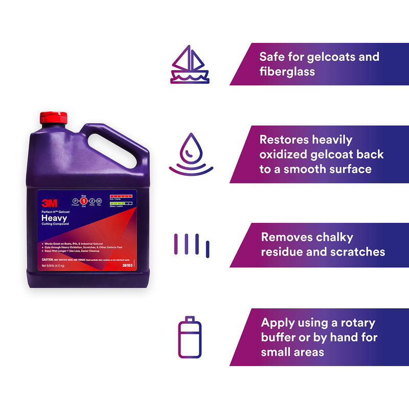 3M Perfect-It Heavy Cutting Compound Gelcoat, 36103, 1 Gallon, Fiberglass Oxidation Remover for Boats and RVs
