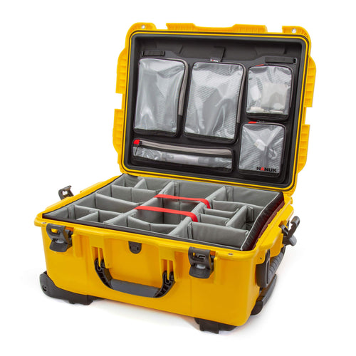 Waterproof Nanuk 955 Carry-On Hard Case with Lid Organizer and Padded Divider w/ Wheels - Yellow