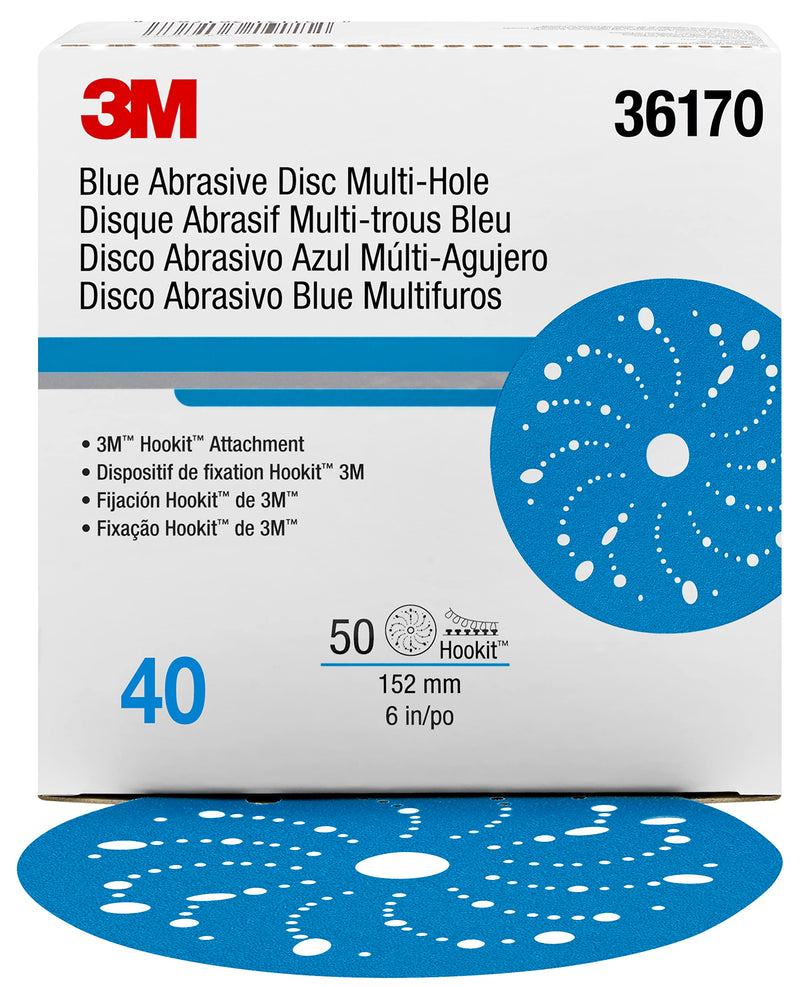 3M Hookit AMAPR Blue Abrasive Disc Multi-Hole, 36170, 6 in, 40 Grade, 50 Discs per Carton