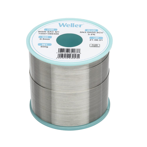 Weller WSW M1 SAC (T0051388299) Solder Wire, Dia: 0.5 mm / 0.020 in, Wt: 100 g / 3.527 oz, Alloy Sn96.5Ag3.0Cu0.5, Flux content 3.5%