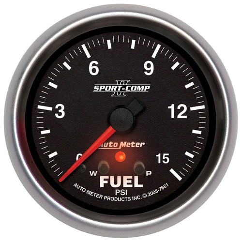 Auto Meter Sport-Comp II 2-5/8" 0-15 PSI Full Sweep Electric Fuel Pressure Gauge with Peak Memory and Warning
