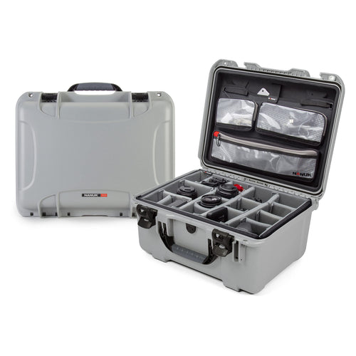 Waterproof Nanuk 933 Hard Case with Lid Organizer and Padded Divider - Silver