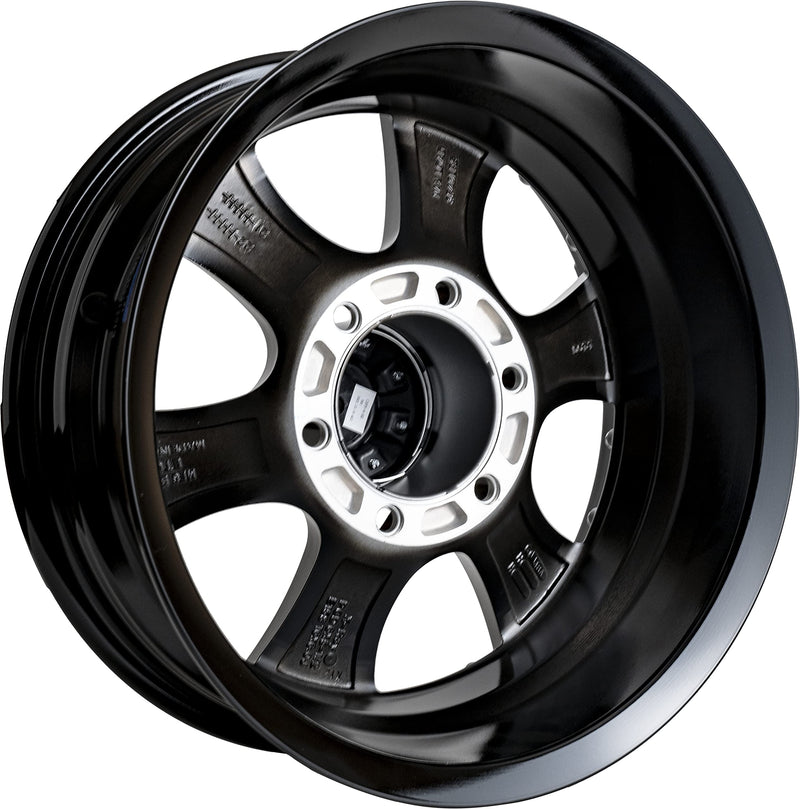 16" x 6" Viking Series & 6x5.5 Machined Lip and Face Gloss Black Aluminum Finish Wheel with Black Cap