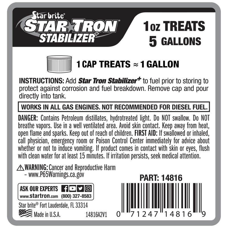 Stabilizer+ Star Tron Fuel Storage & Corrosion Protection, Treats 80 Gallons of Gas - Ideal for Motorcycles, Boats, Lawn Equipment, Classic Cars - 16 OZ (014816)