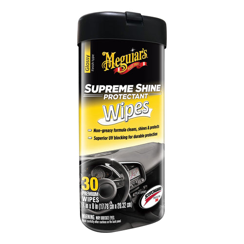 Meguiar's Protectant Wipes Supreme Shine - Convenient Wipes with UV Blocking for Durable Protection, Premium Car Wipe that Clean and Leave a Non-Greasy Glossy Shine, 30 Count