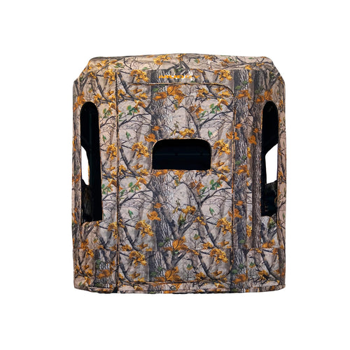 Muddy 360 Soft Side Resistant Heavy-Duty Powder Coated Steel Hunting Blind - Insulated Fabric Walls, Floor Pad, Silent Zipper Window System w/Sliding Mesh Backing, Rubber Dampeners