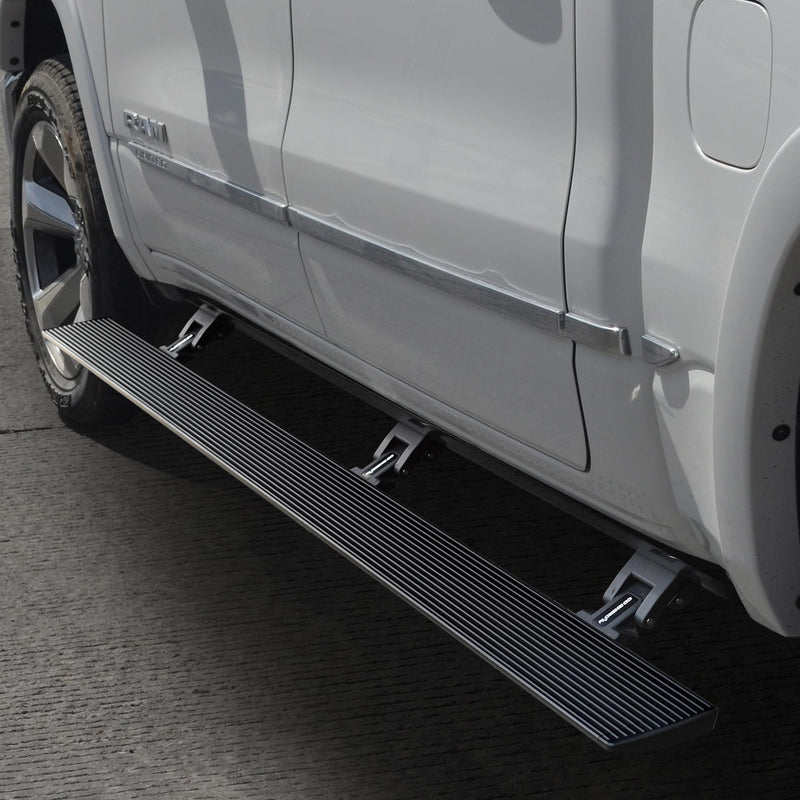 Volt Power Running Boards RealTruck for RAM 1500 (2019-2025) Quad Cab | Aluminum, Textured Black | 20436680PC | Electric Powerstep & Retractable Steps