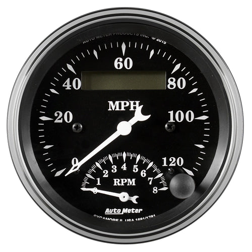 AUTO METER Gauge 1781 Tach/Speedo (Old TYME Black Gauge, Tach/Speedo, 3 3/8", 120Mph & 8K RPM, Elec. Program, Old TYME Blk)