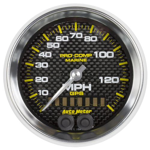 Speedometer Auto Meter 200638-40 Gauge, 3 3/8", 140Mph, GPS, Marine Carbon Fiber