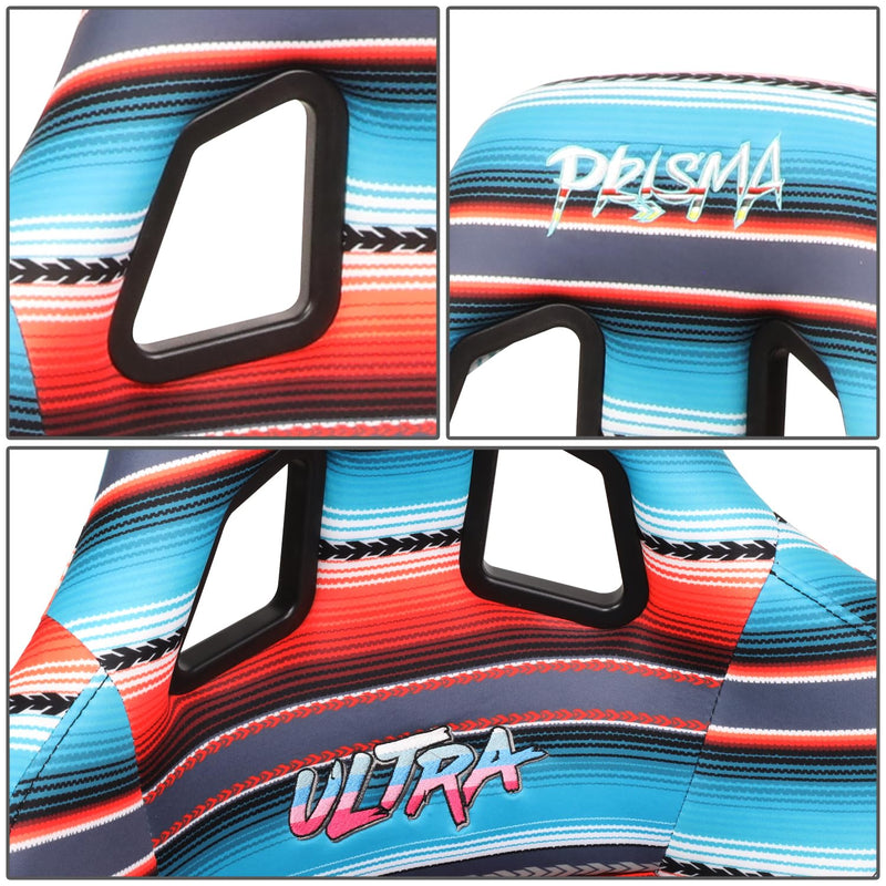 NRG Innovations Fixed Back Bucket Racing Seat Prisma with Bottom Mount Bracket, 24" W X 36" H X 18" D, Red White Blue Black Pink Serape Print, FRP-302-BAJACALI