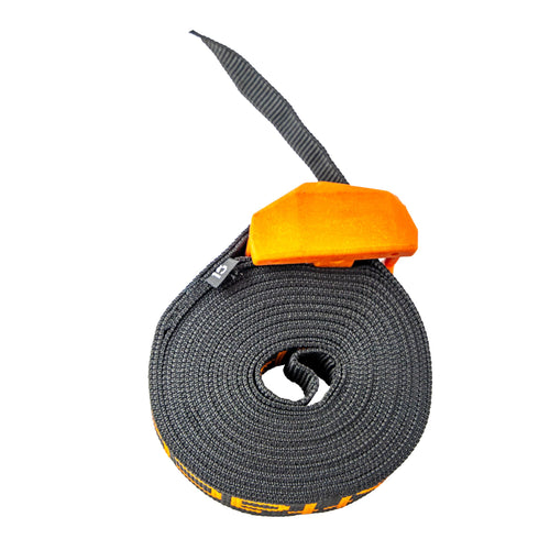 15' YakAttack Cam Strap | Heavy-Duty Polyester Tie Down with Protective Rubber Buckle | Single Pack | Kayak Fishing Roof Rack Securement | Black/Orange | Made in USA