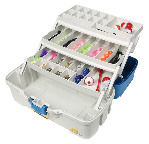 Plano 3-Tray Ready-Set-Fish Tackle Box with Tackle, Aqua Blue/Tan, One Size