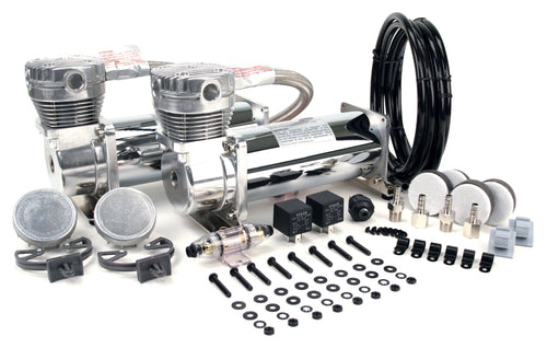 480C VIAIR Dual Air Compressor for Air Suspension (2 Pack) 12V Continuous Duty Cycle Compressor for Air Tanks, Bags, Air Horns 200 PSI (Chrome)