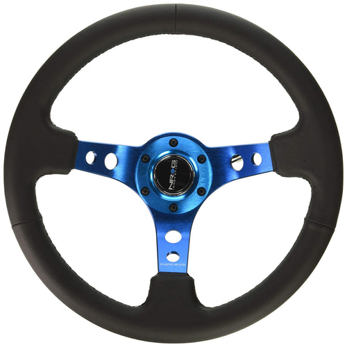 NRG Innovations Reinforced NRG-RST-006BL Steering Wheel - 350mm Sport Steering Wheel (3" Deep) - Blue Spoke w/Round holes/Black Leather