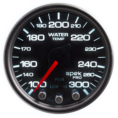 AUTO METER P34652 Water Temp Gauge (Spek-Pro 2 1/16", 300ºf, Stepper Motorwith Peak & Warn, Blk/Smoke/Blk, Spek-Pro)