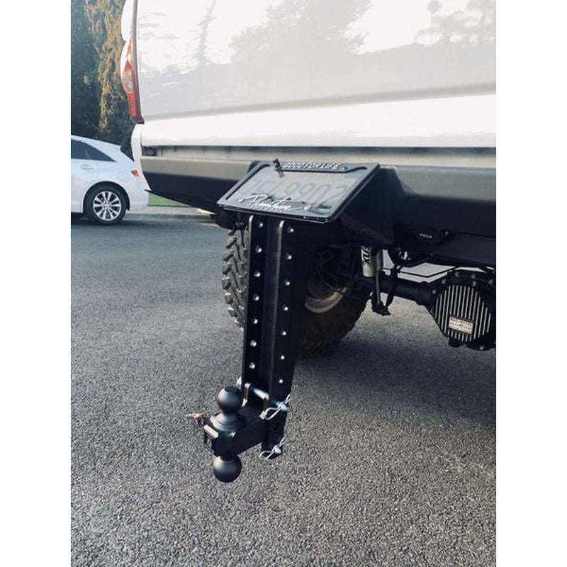 2.0" BulletProof Hitches Adjustable Heavy Duty (22,000lb Rating) 14" Drop/Rise Trailer Hitch with 2" and 2 5/16" Dual Ball (Black Textured Powder Coat, Solid Steel)