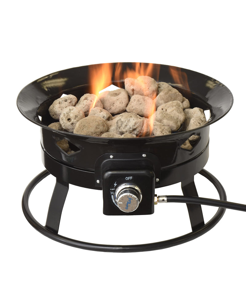 Flame King Portable Outdoor Propane Gas Fire Pit Bowl with Self Igniter, Cover, and Carry Straps for RV, Camping, Backyard