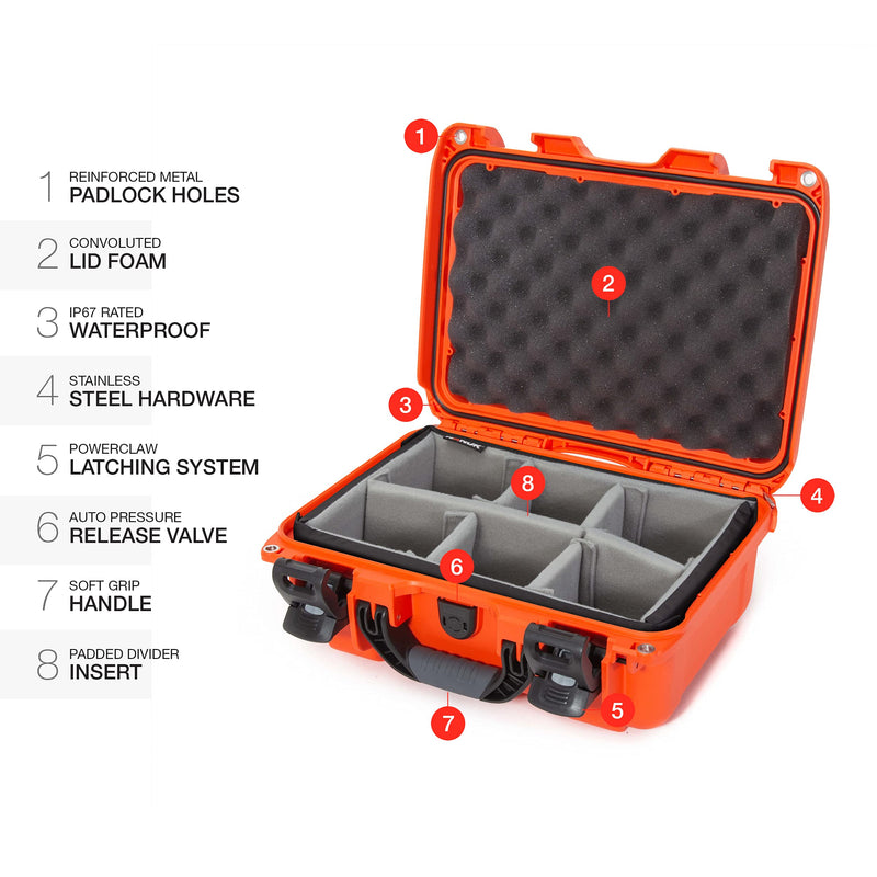 Nanuk 915 Medium Series Lightweight NK-7 Resin Waterproof Protective Case with Padded Dividers, Orange
