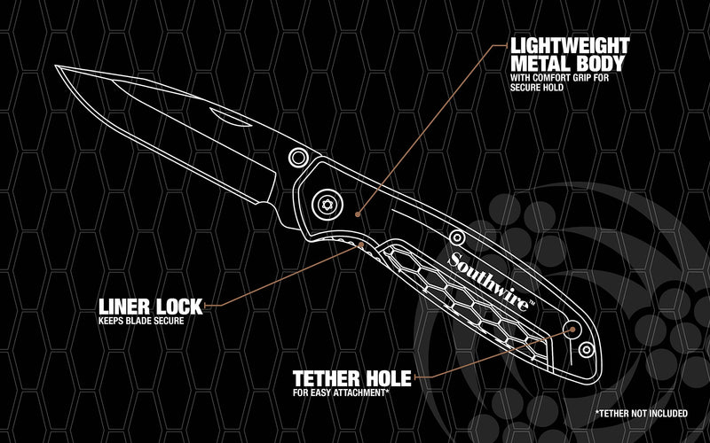 Compact Southwire CDPK Pocket Knife; 2.88" blade; 8CR13MOV Stainless Steel- drop point blade for everyday use