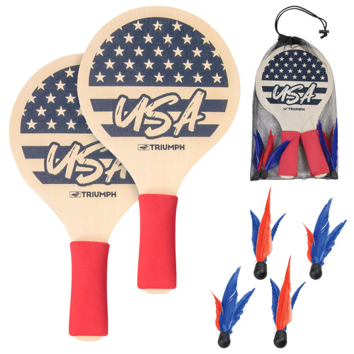 Triumph Sports Rally Patriotic Birdie Set, A New Kind of Paddle Ball Perfect for Parties and Outdoor Events, Includes Two Types of Birdies and Two Paddles, Multi