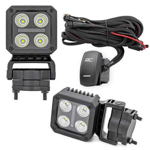 2" Rough Country Square Swivel Mount LED Light Pods with Amber DRL - Flood Beam, 360° Adjustable Off-Road Cube Lights, 40W 3600 Lumens Cree LEDs, IP67 Waterproof