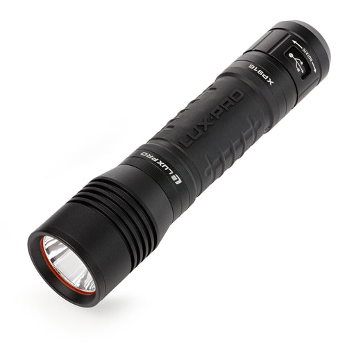 Pro Series LUXPRO 800 Lumen LED Rechargeable Flashlight - Features Patented TackGrip with Aircraft-Grade Aluminum and LPE Optics - Camping Accessories with Micro USB Charge Port - Batteries Included